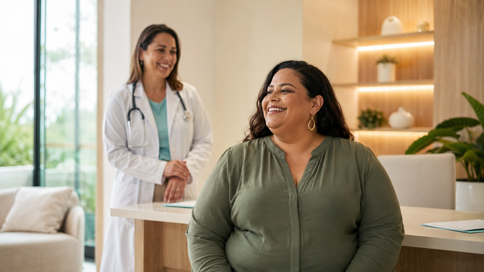Paciente sorrindo após acompanhamento em uma clínica de cuidado metabólico